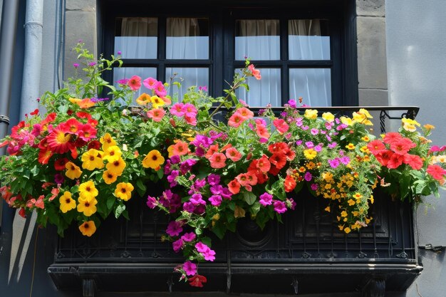 Foto balkonkästen blumen generieren ai