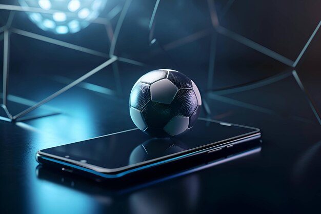 Ball mit einem Smartphone auf blauem Hintergrund Online-Fußball 2