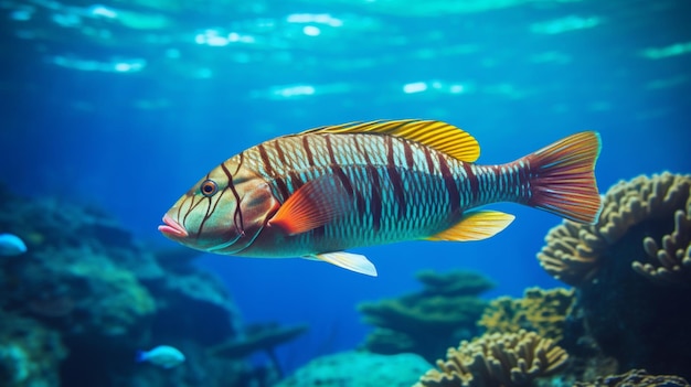 Ballan-Wrasse schwimmt im Meer Unterwasserfotografie KI-generiertes Bild