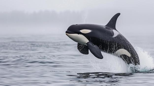 Una ballena asesina que salta Orca Orcinus Generative Ai