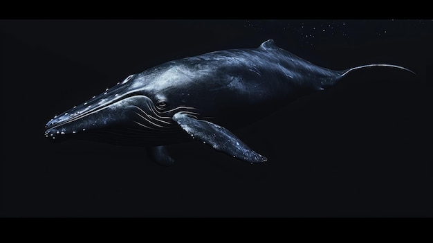 La ballena azul en el fondo negro sólido