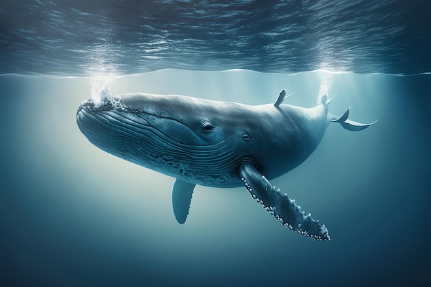 Ballena azul nadando cerca de la superficie IA generativa