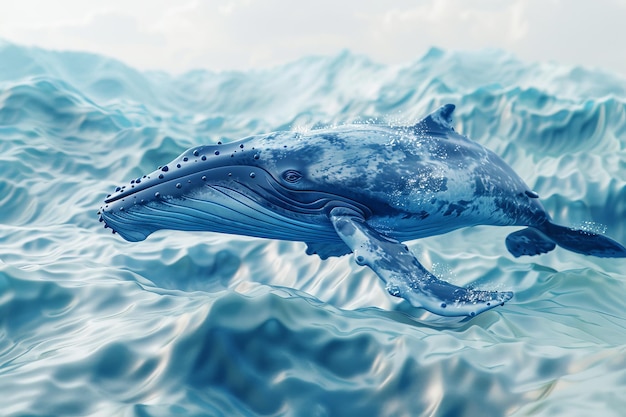 Foto una ballena azul está nadando en el océano