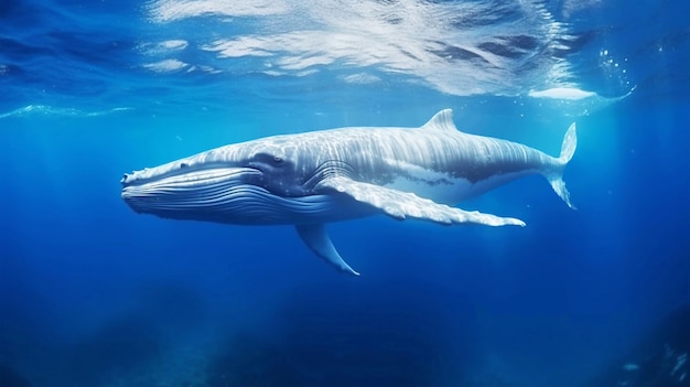 Una ballena azul nadando en el océano