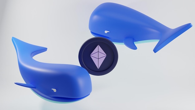 Foto ballena azul que rodea la criptomoneda eth ethereum