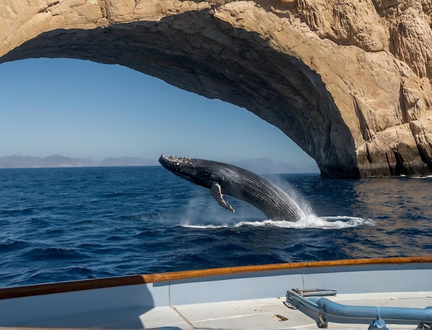 La ballena azul salta viendo la ballena