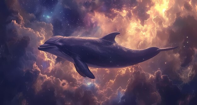 Foto una ballena delfín en un cielo nublado
