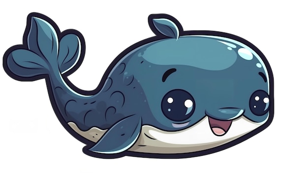 Una ballena de dibujos animados con nariz y ojos azules.