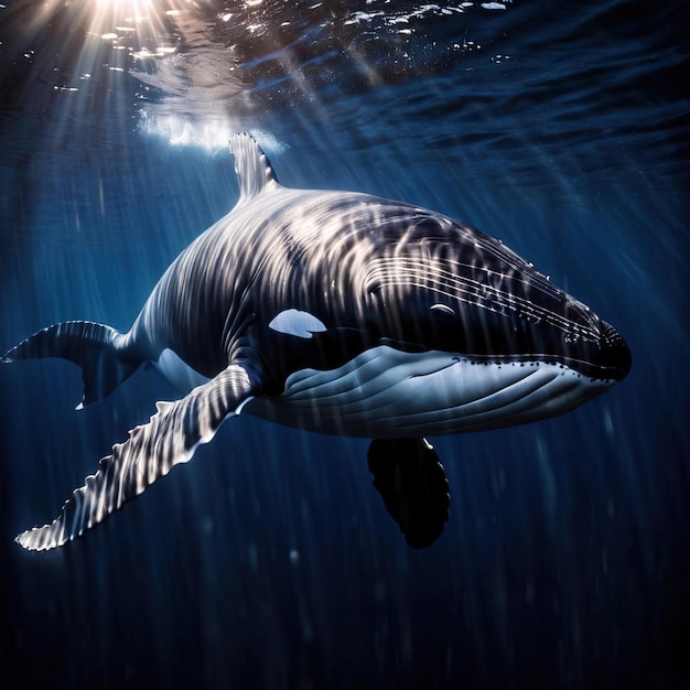 Foto la ballena es un animal silvestre que vive en la naturaleza y forma parte del ecosistema.
