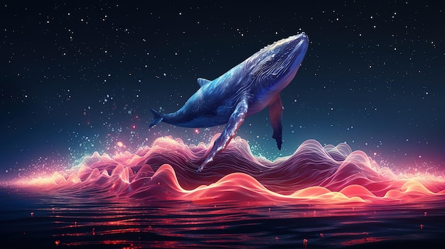 Ballena fantasía paisaje neón onda de neón generación AI