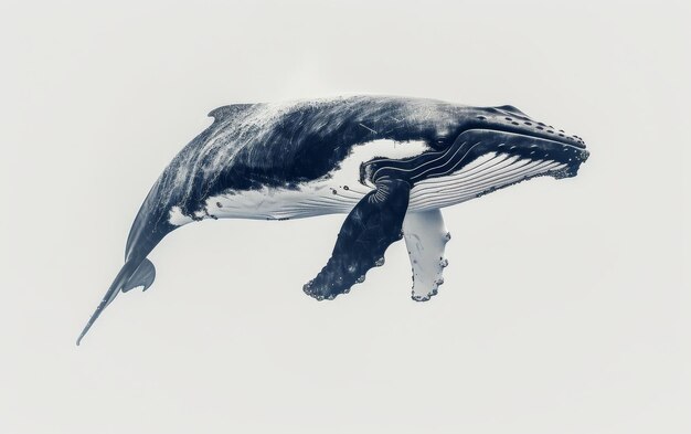 Foto la ballena jorobada capturada se desliza etérea en el agua con la luz filtrando desde arriba