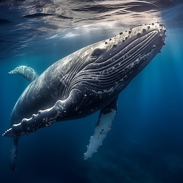 Una ballena jorobada nada bajo el agua IA generativa