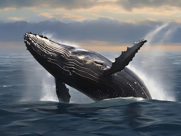 Foto una ballena jorobada nadando con gracia en el océano abierto