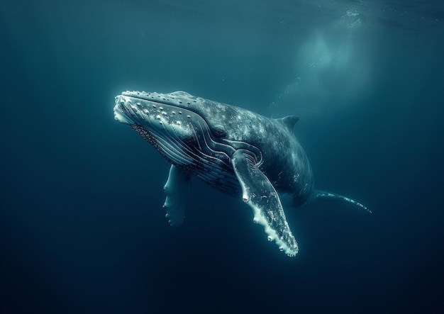 Una ballena jorobada nadando en el océano
