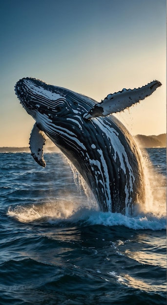 Foto una ballena jorobada está saltando fuera del agua