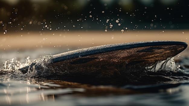 Una ballena nada en el agua con gotitas de agua en la nariz.