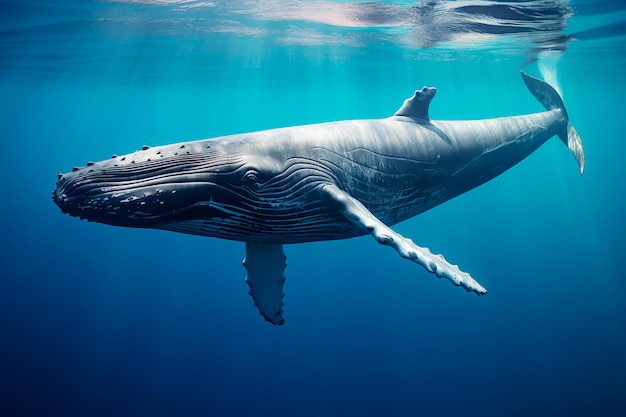 Una ballena nada en el océano Una ballena en su entorno