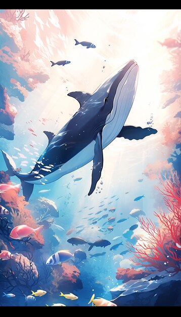 una ballena nadando en el océano generativo ai