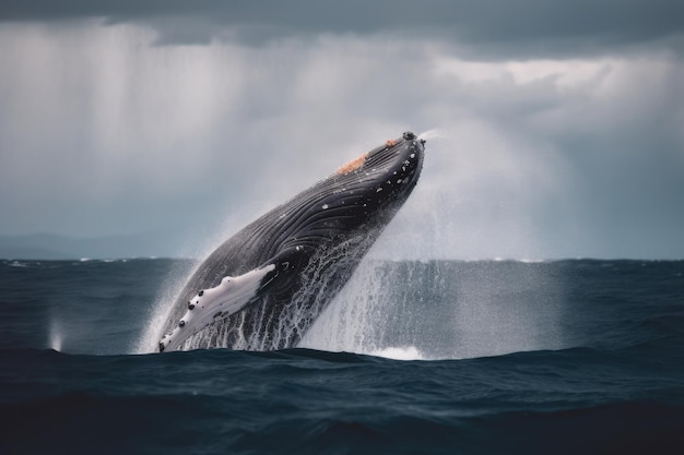 Una ballena saltando fuera del agua