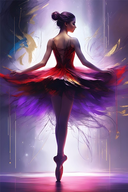 Ballerina in Aktion, Ganzkörperbildillustration