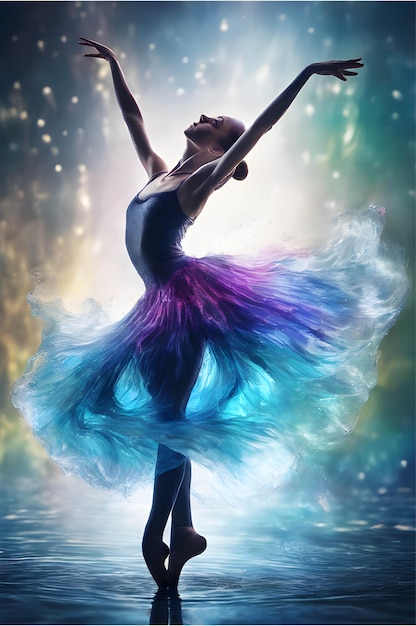 Ballerina tanzt, als würde sie bunte Tinte in klarem Wasser auflösen