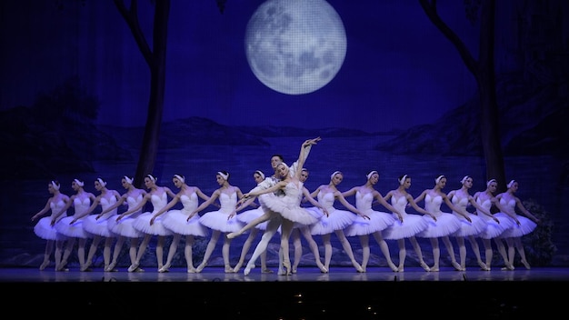 Ballet Lago de los Cisnes Cuña de bailarinas en punta de tutus París Francia 11102024