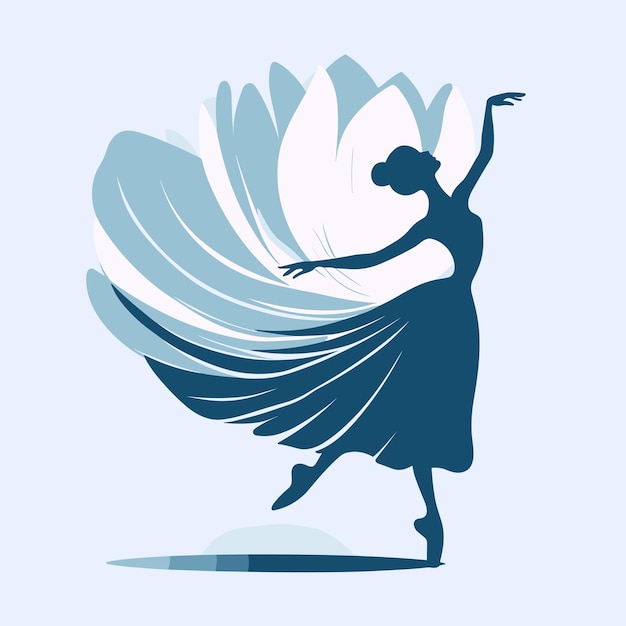 Ballett-Ballerina-Silhouette isoliert auf blauem Hintergrund. Vektor-Illustration eines Balletttänzers