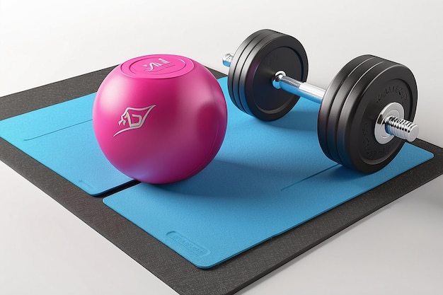 Ballhantel und Matte für Fitness gesundes Lebensstil Thema Fitness-Inventar 3D-Rendering