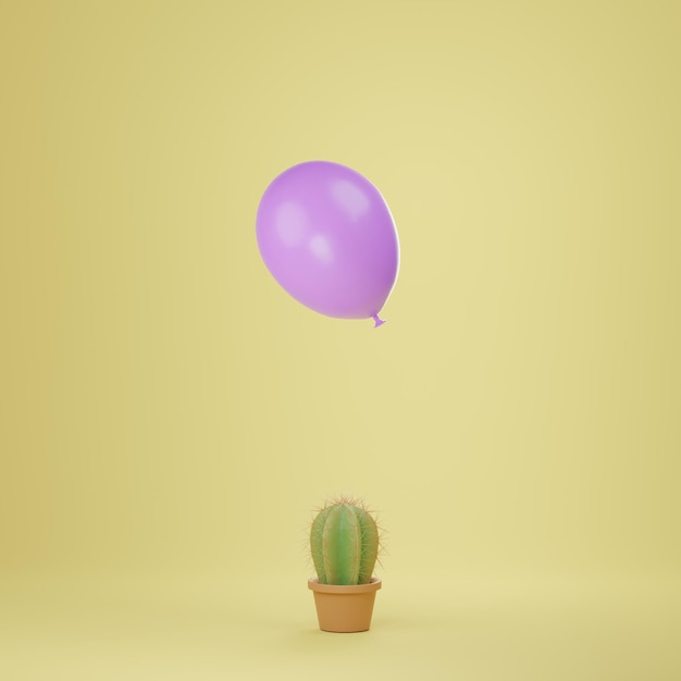 Foto ballon fliegt zu nah an einem kaktus geschäftsrisiko konzept 3d-illustration