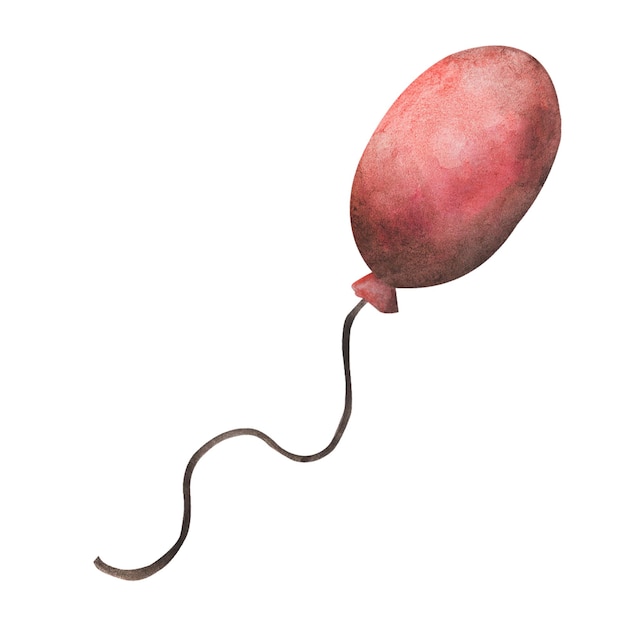 Ballon in Aquarell. Zeichnung eines roten Ballons auf weißem Hintergrund.