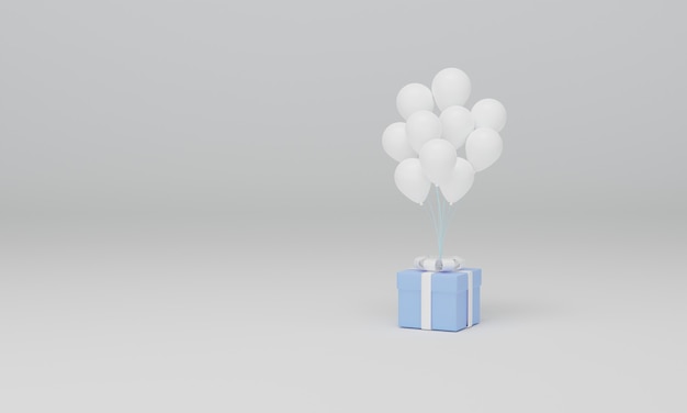 Ballon mit blauer Geschenkbox isoliert. 3D-Render-Darstellung