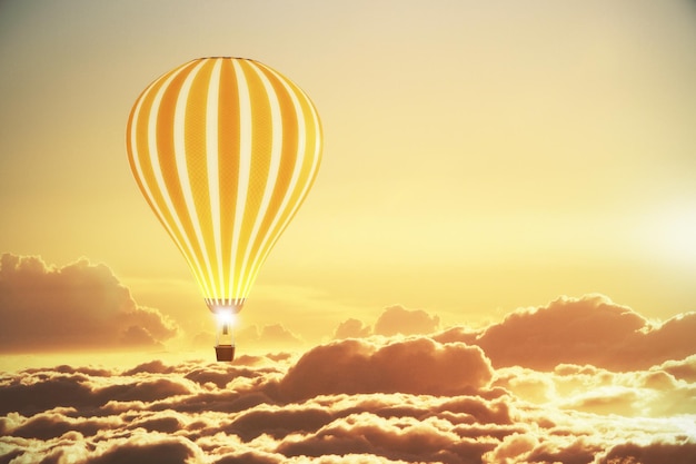 Ballon über den Wolken bei Sonnenuntergang