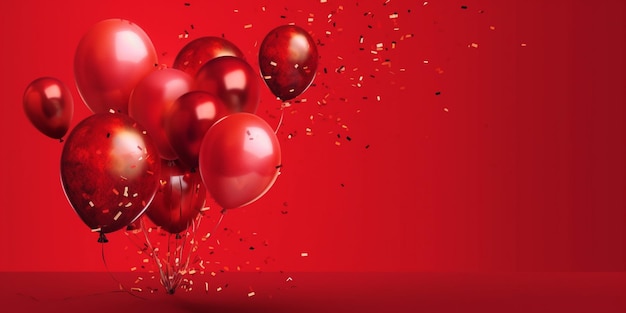 Ballons fliegen in der Luft mit Konfetti und Streamer generative ai