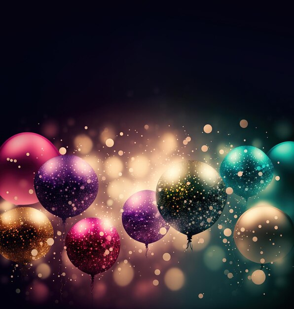 Foto ballons-party-hintergrund mit buntem glitzer, generative ki