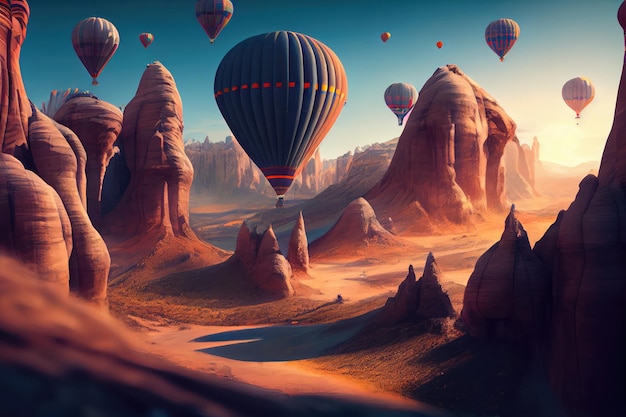 Ballontourismus Luftballons im Himmel Ballonfahrt Zeichnung Nachahmung abstrakte generative KI-Illustration