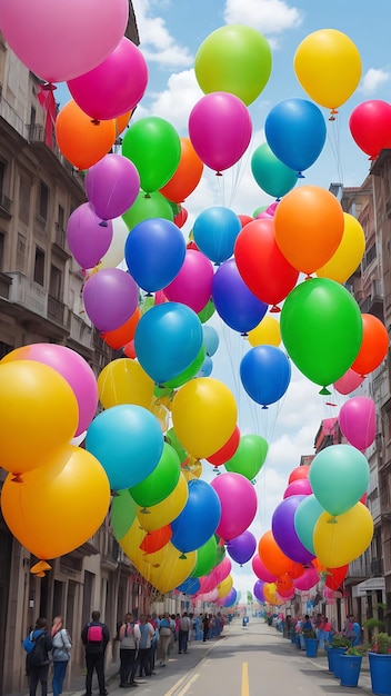 Balloon Bliss Una fila vibrante de globos de colores