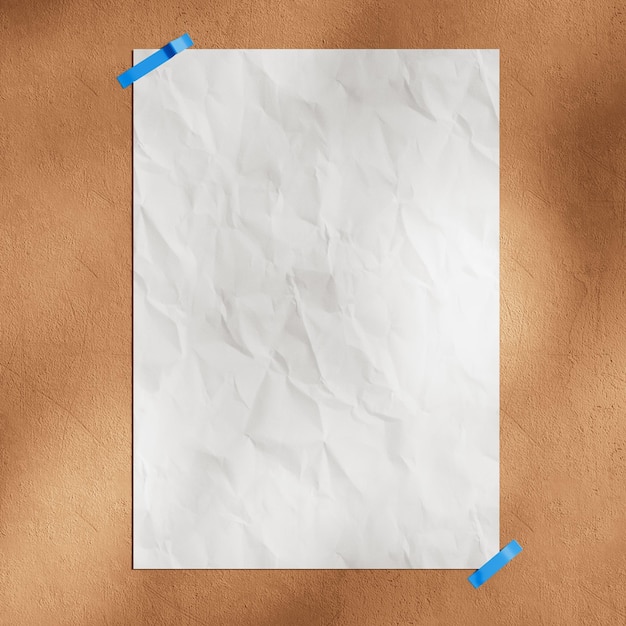 Balnk Crumpled White Paper em fundo de parede quente texturizado com luz solar e sombras suaves Rendering 3D