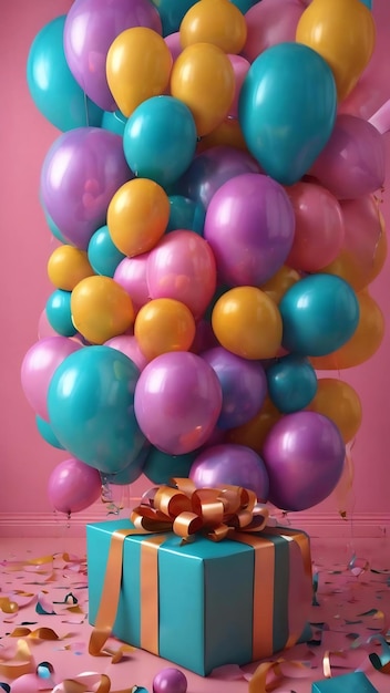 Balões 3D e caixa de presentes