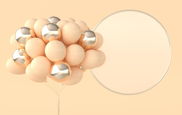 Foto balões 3d e moldura para fundo de cor dourada bege de texto