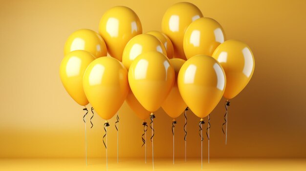 Foto balões amarelos em um fundo amarelo no estúdio com espaço vazio para texto