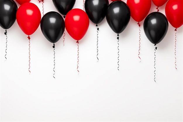 Balões brancos vermelhos pretos da venda de sexta-feira negra no fundo branco com espaço da cópia