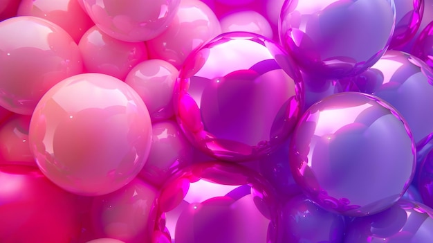 Foto balões brilhantes coloridos em tons rosa e roxo