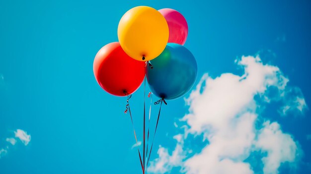 balões coloridos bolas de férias no céu azul minimalista