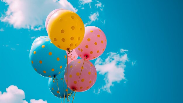 balões coloridos bolas de férias no céu azul minimalista