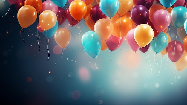 Balões coloridos com as palavras " Feliz aniversário " na parte de baixo.