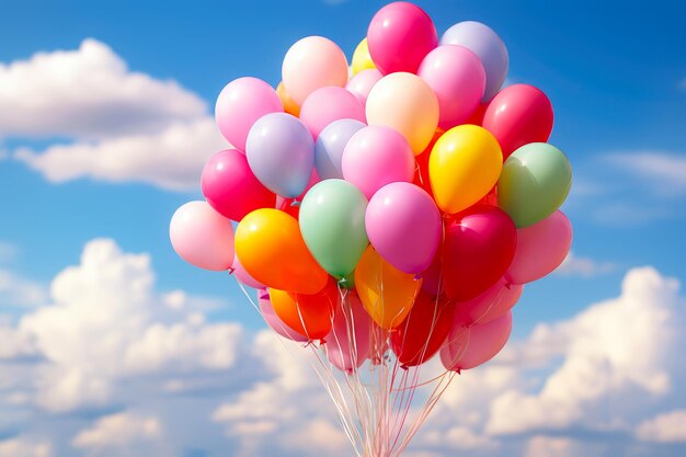 Balões coloridos dançando no céu