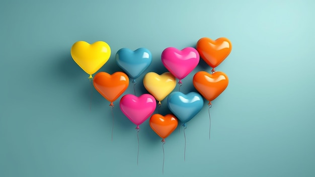 Balões coloridos em forma de coração Generative AI