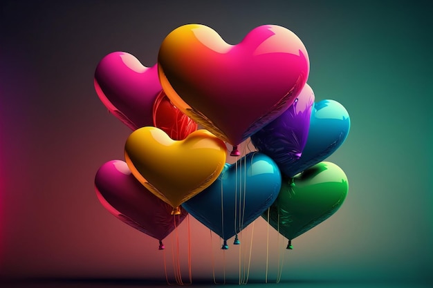 Balões coloridos em forma de coração