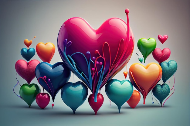 Balões coloridos em forma de coração
