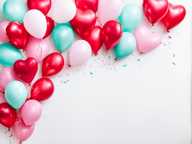 Balões coloridos em fundo branco com espaço de cópia fundo de balão quadro de amor feliz valenti